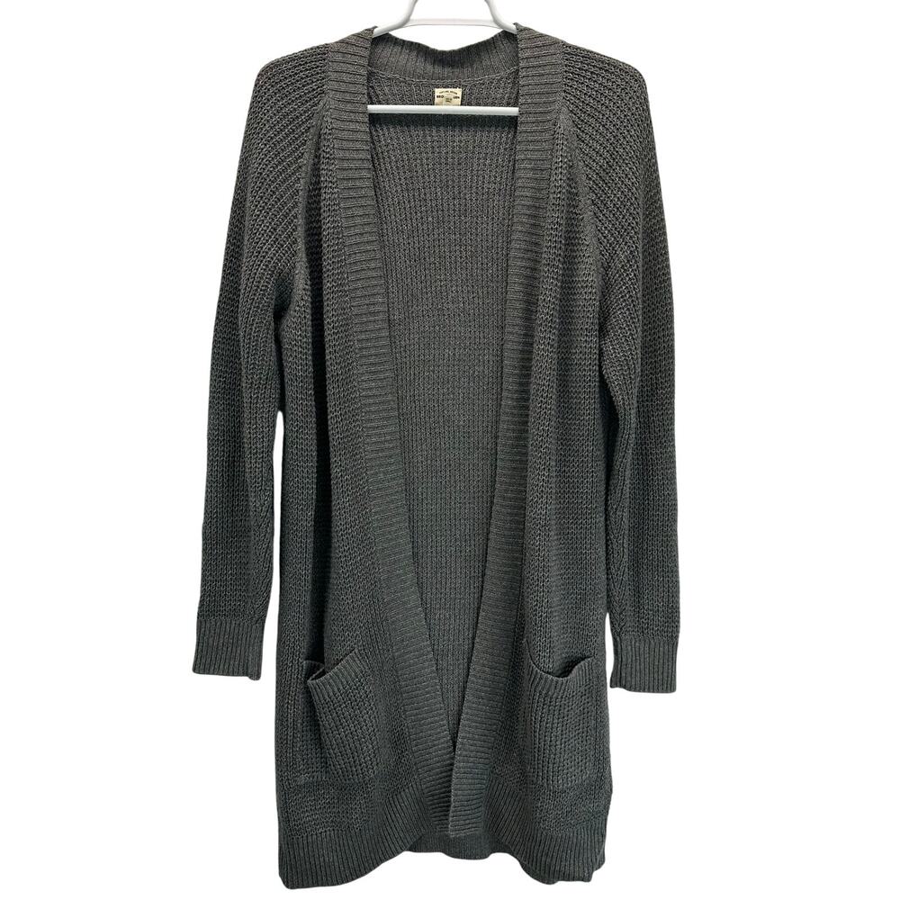 Bridge & Burn Long Line Open Front Cardigan Gray Cotton Linen Blend M